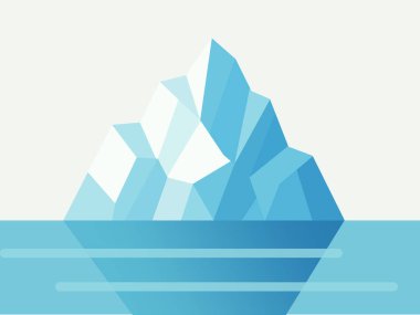 Yüzeysel bir buzdağı sakin bir okyanus suyunda oturur ve soluk bir ufka serin yansımalar yapar..