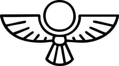 Genişletilmiş şekillendirilmiş kanatları olan yuvarlak bir güneş klasik bir amblem için temiz siyah bir çizgi oluşturdu.