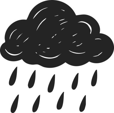 Siyah mürekkep bulutunun yağmur damlalarını bırakması yağmurlu havayı sembolize eder.