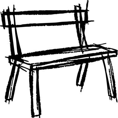 Sert bir el çizilmiş koltuk ve sağlam destekli bir bank..