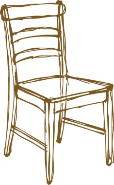 İnce ahşap bir sandalyenin çizgi sanatı yan profilde kavisli levhalarla gösterilmiştir..