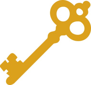 Sıcak altın tonda betimlenmiş süslü fiyonklu stilize klasik iskelet anahtarı