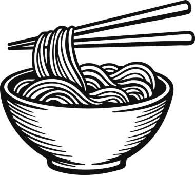 Elle çizilmiş erişte kasesi bir çift çubukla kaldırıldı..