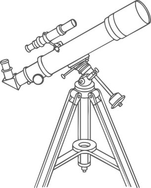 Yıldızları izlemek için sağlam bir tripoda yerleştirilmiş çizilmiş kırıcı teleskop..
