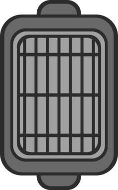 Square portable grill grate drawn from above with side handles and parallel bars.