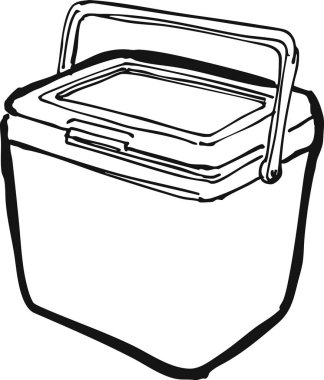 İçkileri soğuk tutmak için buz sandığının temiz siyah çizgisi çizimi.