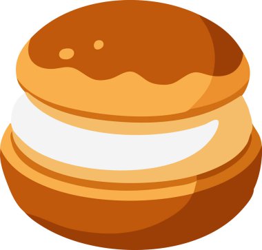 Yumuşak kremayla dolu yuvarlak bir choux hamur işi ve üzeri karamel jöleli..