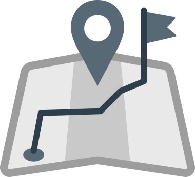 Konum iğnesi ve bitiş bayrağı olan işaretli bir rotayı gösteren katlanmış bir harita.