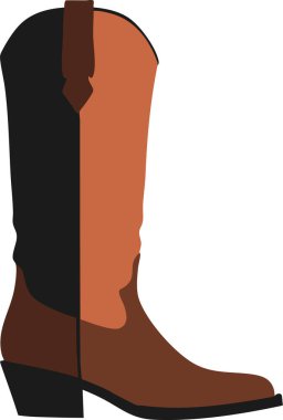 Uzun kahverengi deri bir çizme. Profilde koyu renkli topuklu ve basit kayışlı..