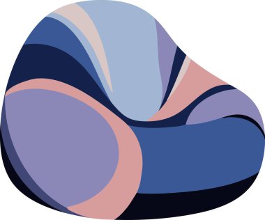 Donanma lavantası ve allık renginde soyut girdaplarla dolu kıvrımlı bir fasulye torbası şezlongu..