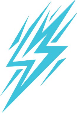 Buz gibi mavi zigzag şeklinde stilize edilmiş elektrikli cıvata enerji, hız ve çarpma iletir..