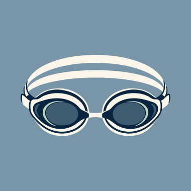 Yüzme gözlüklerinin düz bir çizimi. Ön taraftaki ses geçirmez arka planda askı var.