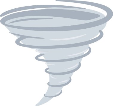 Girdap halkaları ve sivri bir girdap olan gri bir hortumun düz çizimi