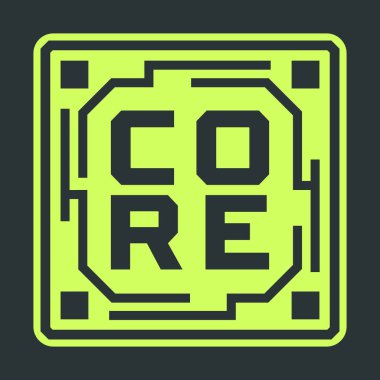 Parlak neon kare çerçeve yuvarlak köşeler ve iç köşe blokları bir teknoloji paneli penceresi öneriyor.