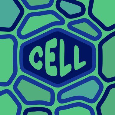 Biçimlendirilmiş bir düzende kalın hücre harfleriyle yeşil organik hücre yapısı