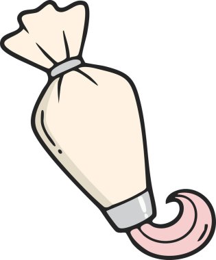 Kek ve kurabiye süslemek için pembe krema serpiştiren metal uçlu yumuşak bir boru torbası.