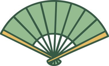 Kaburga ve soluk panelleri serinletme ve dekoratif kullanım için yayılan geleneksel bir el bilgisayarı vantilatörü