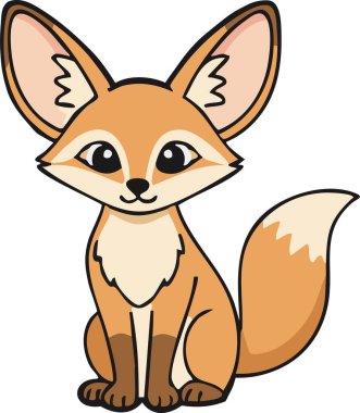 Küçük bir çöl tilkisi pofuduk kuyruğu ve kocaman kulaklarıyla oturup sevimli bir bakış atar.