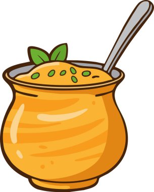 Şifalı otlarla kaplı ve metal kaşıkla servis edilen rahatlatıcı bir tencere.