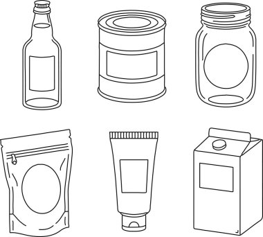 Pompa şişesi kavanozu, çeşitli tüpler ve karton kutular da dahil olmak üzere bir grup tuvalet malzemesi paketleri düzenli bir şebekeye yerleştirilmiş.