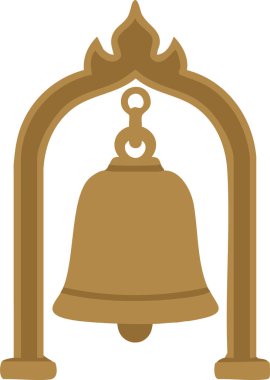 Siluet gibi bir tapınak yaratan stilize kemerden sallanan bir çan.