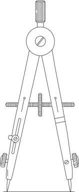 Hassas bir geometri pusulası iğne ucu ve mühendislik ve sanat için uygun ayarlanabilir kalem koluyla dik duruyor.