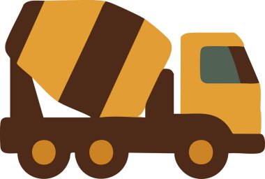 Dönüşümlü davul ve taksisi olan ağır beton karıştırıcı kamyon ıslak karışımı dağıtmaya hazır basit inşaat renkleriyle gösteriliyor