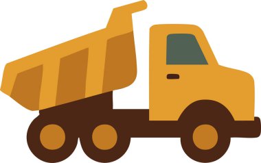 Engebeli bir çöp kamyonu, eğimli bir kutu ve engebeli arazide toprağı ve toprağı taşımak için tasarlanmış büyük lastikleri var.