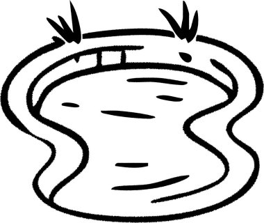 Düzensiz küçük bir gölet şekli kenarında saz dalları ile yüzen dalgalar gösterir.