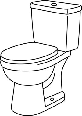 Tankı ve kasesi olan bir ev tuvaleti açılı bir açıdan basit çizgilerle gösterilir.