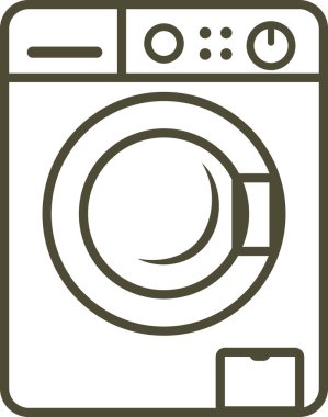 Kapı penceresi ve kontrol düğmeleri olan modern bir çamaşır makinası temiz tek renkli çizgilerle yapılır.