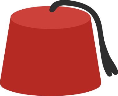 Silindirik kırmızı bir şapka. Yukarıdan tasvir edilmiş. Uzun siyah püsküllü.