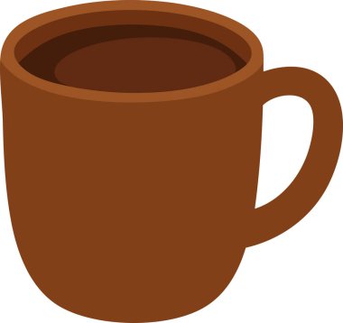 Kahve ve kahvaltı temaları için yumuşak kahverengi tonlarda betimlenmiş sıcak kahveyle dolu yuvarlak bir seramik bardak.