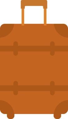 Dikey kayışlarla dolu kahverengi bir bavul ve nostaljik seyahat tarzı için tekerleklerin üzerinde teleskobik bir kol.