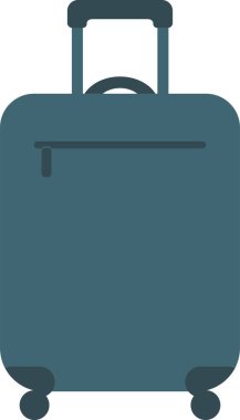 Teleskopik saplı küçük mavi bir bavul ön cebi ve şehir yolculuğu için iki tekerlek.