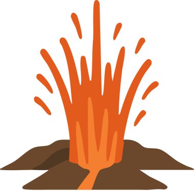 Turuncu bir lav çeşmesini patlatan bir volkanın dramatik manzarası ve küller dikey olarak gökyüzüne doğru yükseliyor..