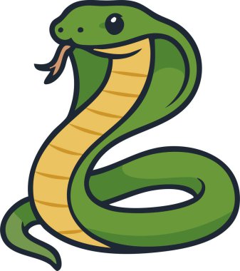 Kapüşonlu ve çatallı dilli dostane bir çizgi film kobrası..