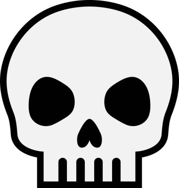 Kalın kafatası simgesi, içi boş gözleri ve basit düz grafik tarzında burnu var.