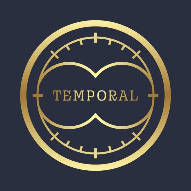 Zamansal metin ve ince kene işaretli dairesel amblem zaman ve döngü olduğunu gösteriyor.