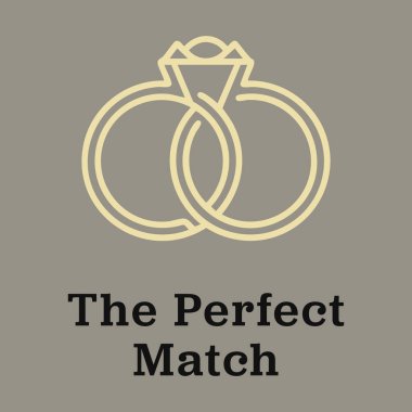 Birbirine kenetlenmiş yüzüklere ve basit bir rozet tarzında mükemmel eşleşen kelimelere sahip poster