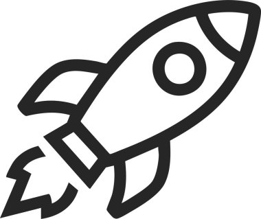 Bir roket gemisinin tabanı alev alev yukarı bakan siyah çizgili tasviri