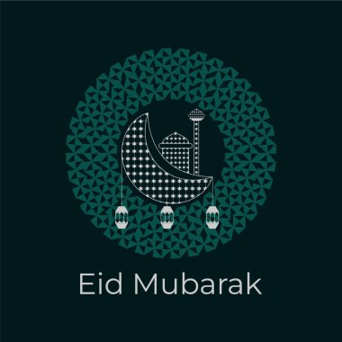 Hilal ay ve camii olan bayram mübarek tebrik kartı