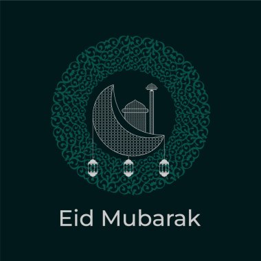 Hilal ay ve camii olan bayram mübarek tebrik kartı