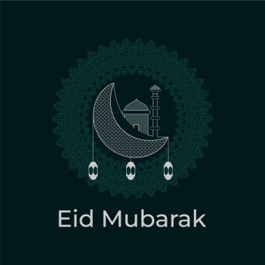 Hilal ay ve camii olan bayram mübarek tebrik kartı