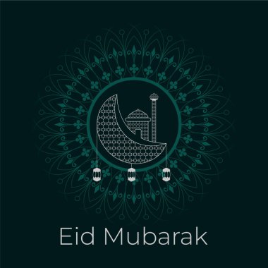 Hilal ay ve camii olan bayram mübarek tebrik kartı