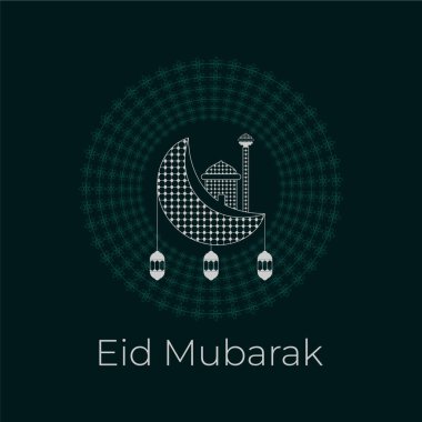 Hilal ay ve camii olan bayram mübarek tebrik kartı