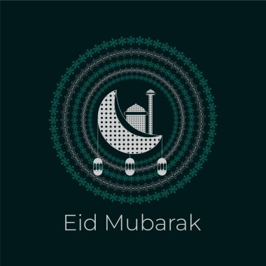 Hilal ay ve camii olan bayram mübarek tebrik kartı