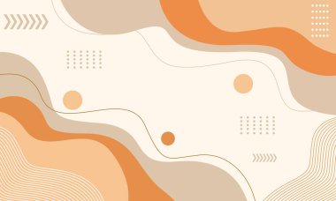 Bej ve turuncu dalgalı şekiller ve geometrik elementlerle modern soyut bir arkaplan.