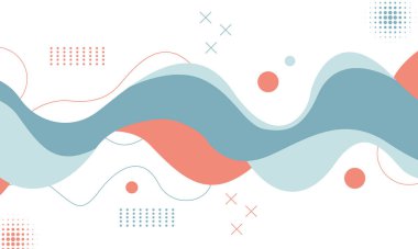 Dalgalı şekiller ve pastel renklerde geometrik elementlerin yer aldığı modern soyut bir arkaplan sunumlar ve web tasarımı için mükemmel.