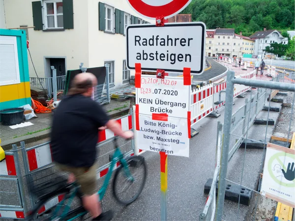Fssen Γερμανία Ιουλίου 2020 Κατασκευαστικές Εργασίες Στη Γέφυρα Lech Μεταξύ — Φωτογραφία Αρχείου